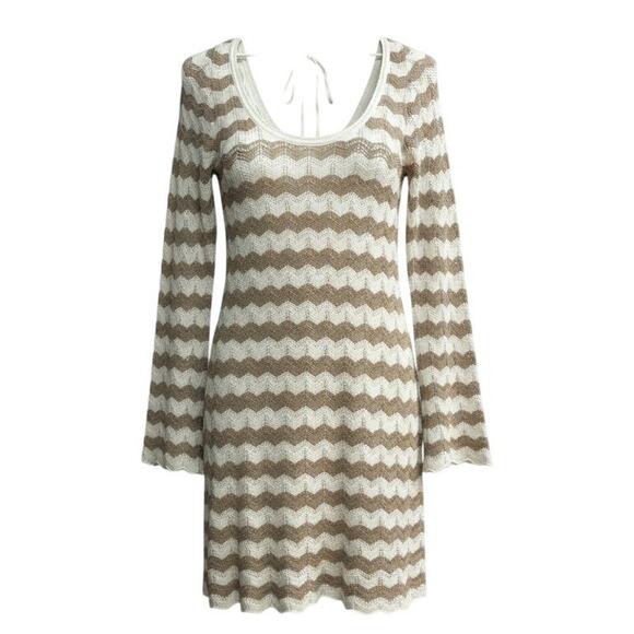 Hollister Tan & Cream Chevron Knit Sweater Dress Women’s XL Fall | Holiday - Picture 4 of 8